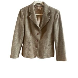 Vintage Talbots Italian Made Wool Fabric Woman's Sz 8 Brown Tweed Blazer Classic